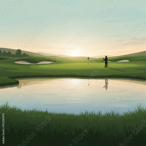 Golfer at Sunrise on Peacef...