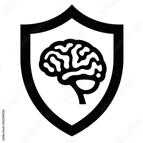 Brain protection symbol inside shield.  Brain health concept with shield for security and safety.  This powerful image symbolizes brain health