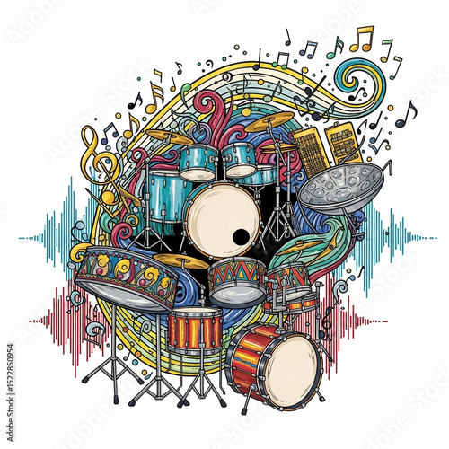 Colorful Drum Kit Music Doo...