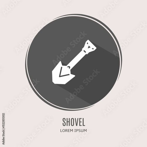 Symbol shovel logo. Illustration of shovel in flat. Stock vector.