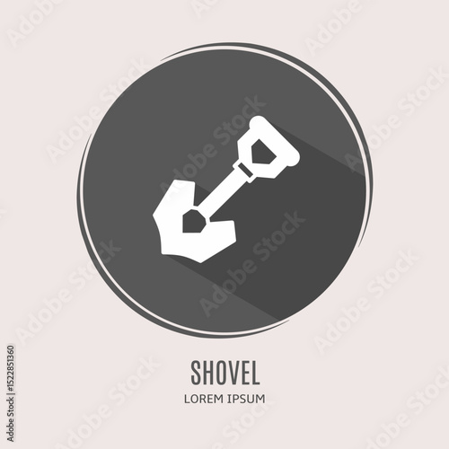 Symbol shovel logo. Illustration of shovel in flat. Stock vector.