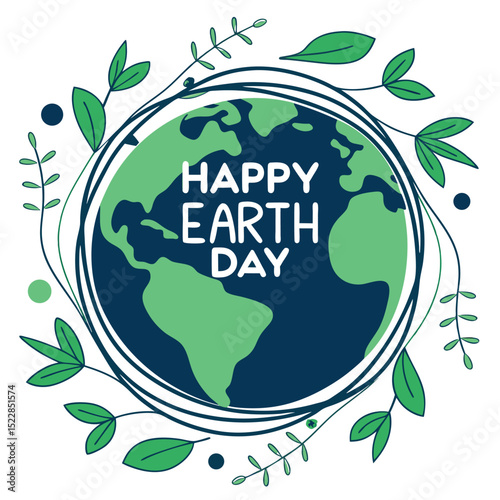 Happy earth green leaves embrace our globe eco friendly concept world nature planet vector ecology