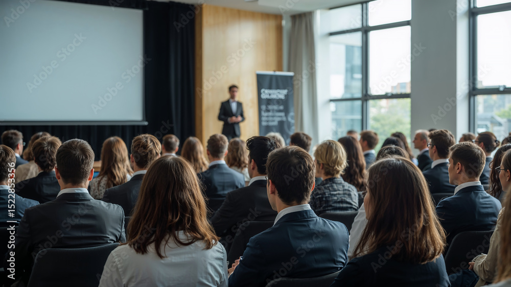 Obraz premium Businessman giving presentation to audience at conference meeting