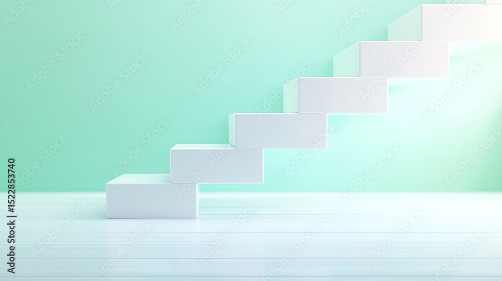 White Steps Ascending Against Mint Green Wall White Steps Ascending Against Mint Green Wall