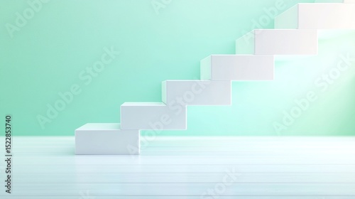 White Steps Ascending Against Mint Green Wall