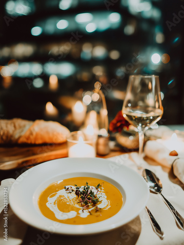 Cozy Autumn Evening Creamy Butternut Squash Soup Recipe and Romantic Dinner Setting
