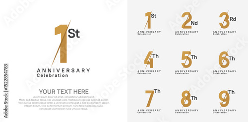 Anniversary logo set vector design, brown color for celebration event