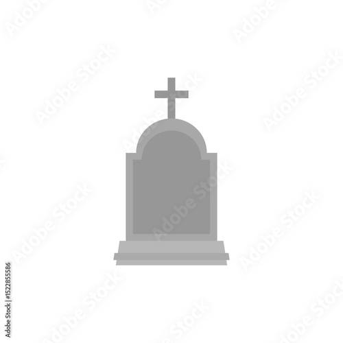 Minimalist gray tombstone icon with a cross on top, isolated on a white background. Simple memorial graphic suitable for Halloween themes, obituaries, or remembrance designs.