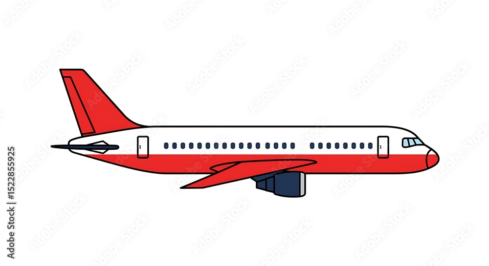 Obraz premium Flying Airplane Drawing in Red and White on a White Background