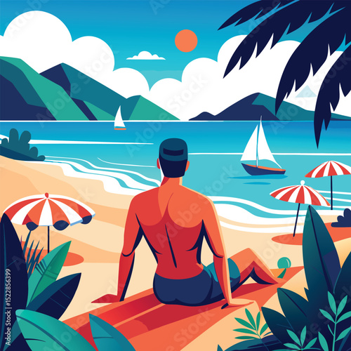 man on the beach, man on the beach, surfer on the beach, man on the beach, young man surfer with surfboard standing on beach, vacation time man on the beach in a swims