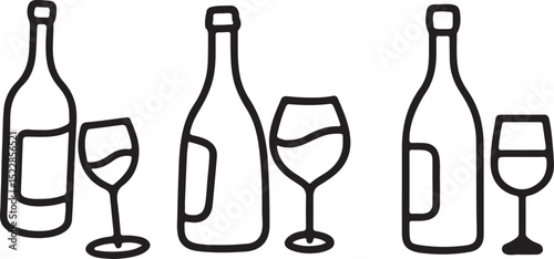 Vector alcoholic cocktail and two bottles 
