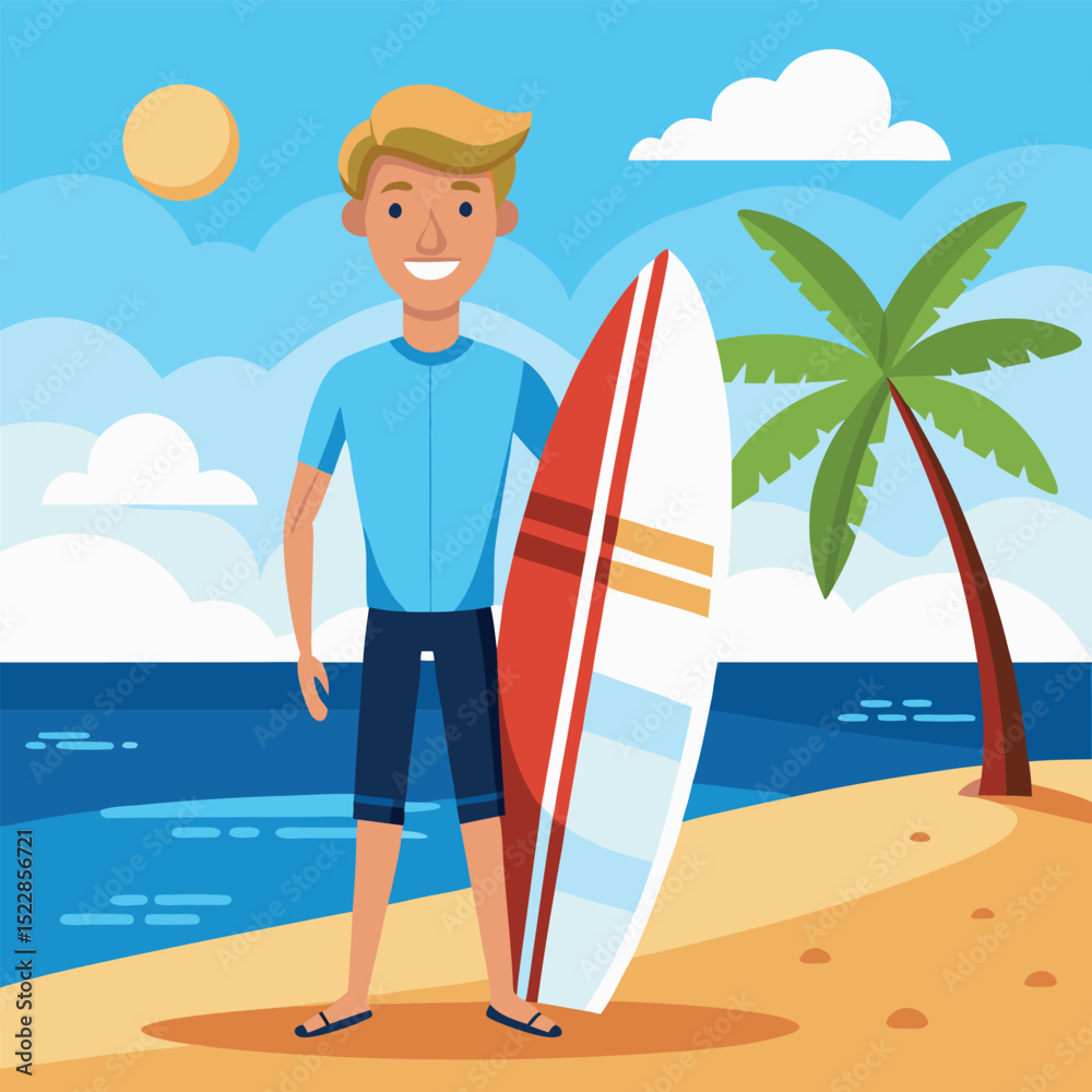 man on the beach, young man surfer with surfboard standing on beach man on the beach, young man surfer with surfboard standing on beach