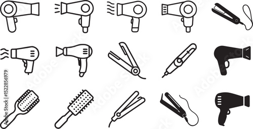 Flat lay composition of professional hairdresser tools on beige table