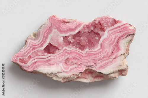 A photorealistic top-down view of uncut rhodochrosite from Argentina