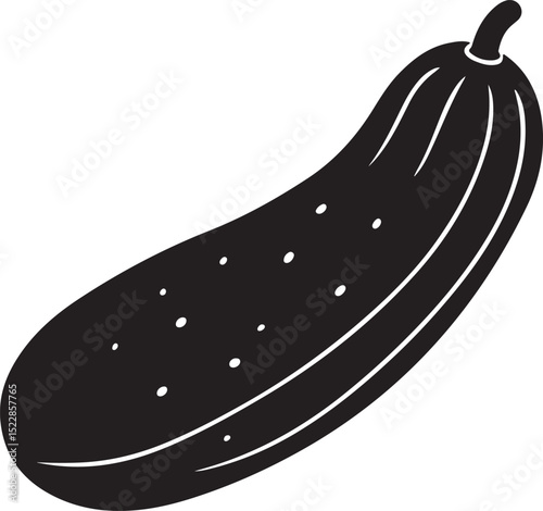 A simple black and white illustration of a cucumber