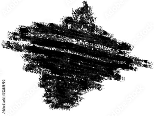 Hand drawn black crayon scribble texture on a white background, isolated artistic charcoal patch for grunge, abstract, and distressed design projects