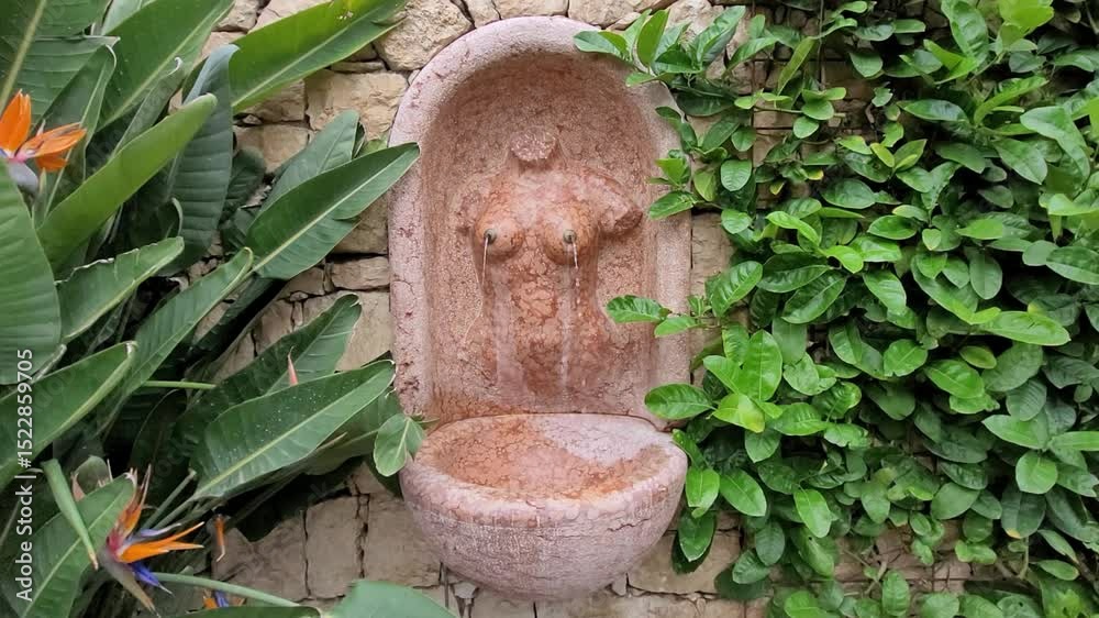 Marmorbrunnen mit einer Frauenfigur, Gärten von Schloss Trauttmansdorff, Meran, Südtirol, Italien, Europa