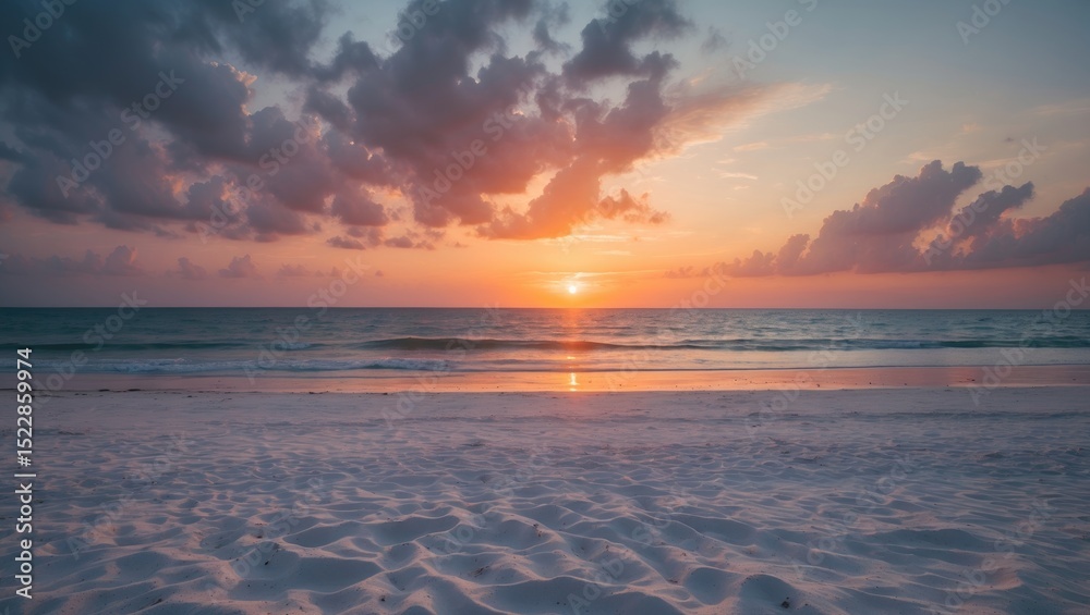 Fototapeta premium Sunset Beach With White Sand Vacation Concept Background