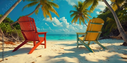 Chairs On A Tropical Beach with Empty Copy Space For Text photo