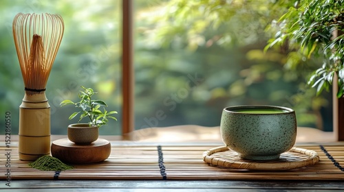 Tranquil Zen Green Tea Ceremony by Window
