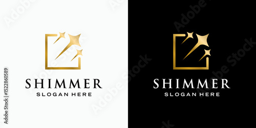 Vector logo design of frame with orbit stars in modern, simple, clean and abstract style. Icon for business, astronomy and personal branding.