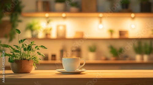 Wallpaper Mural Tranquil Coffee Moment with a Peaceful Plant in Soft Lighting Torontodigital.ca