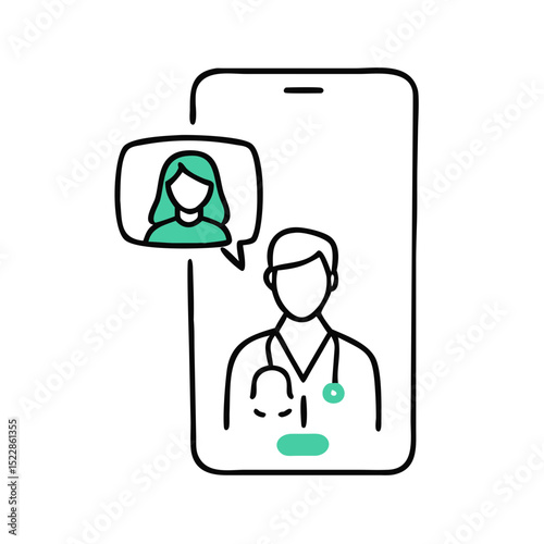 Medical consultation via smartphone with doctor and patient visuals  