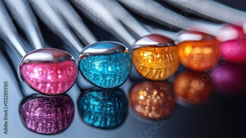 Colorful cosmetic tools on a dark surface