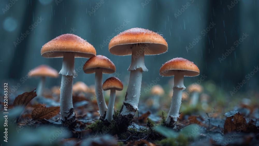 Fototapeta premium Blurred images of mushrooms after continuous rain.
