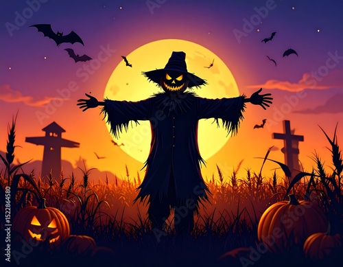Halloween scarecrow at night