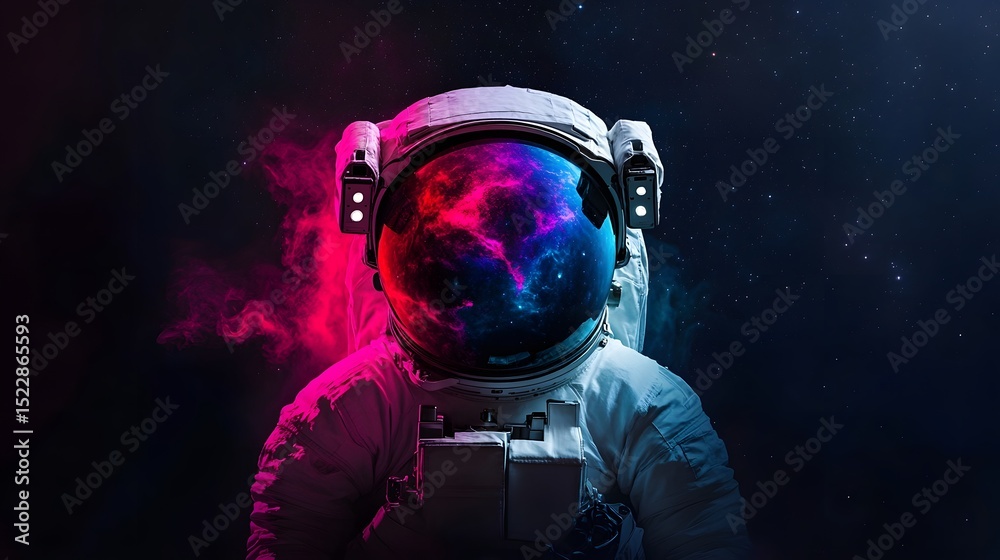 Astronaut in Space with Colorful Galaxy Background and Cosmic Effects Astronaut in Space with Colorful Galaxy Background and Cosmic Effects