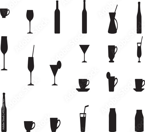 Drinks and Beverages Silhouette Icons – Black Vector Set in Minimal Style