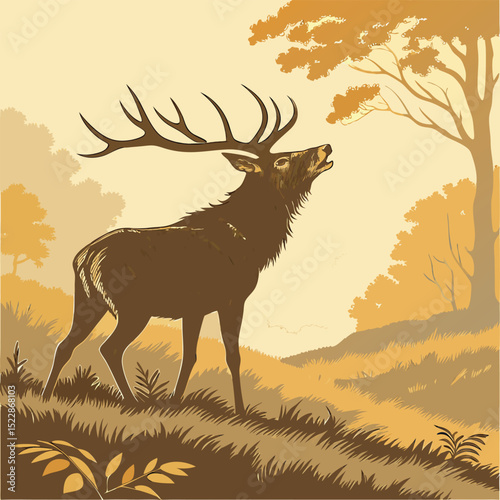 Majestic red deer stag with large antlers natures king buck horn wild park woods rural animal forest