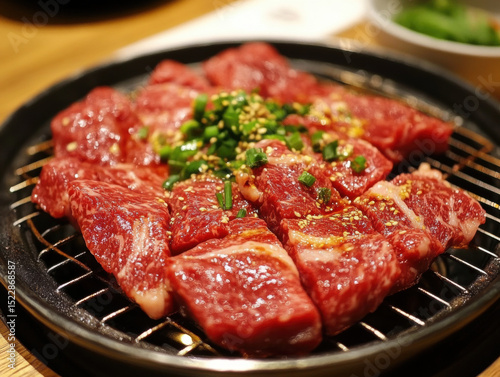 Grilled beef steak with vegetables served on a plate for dinner photo