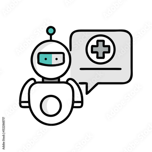 Friendly healthcare robot with speech bubble and medical cross symbol  