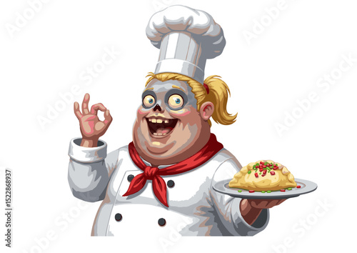 Jolly Zombie Chef A Hilarious Illustration of a Culinary Cartoon Character Presenting a Delicious Dish