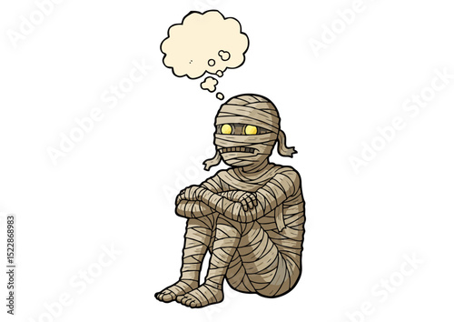 Contemplative Mummy Cartoon Illustration A Thoughtful Ancient Egyptian Figure in Artistic Rendering