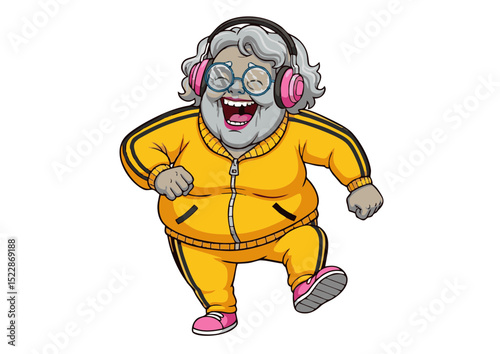 Joyful Elderly Person Dancing with Headphones Energetic Senior Citizen Illustration