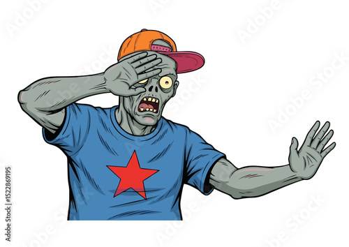 Shocked Zombie Hipster in Modern Clothing A Spooky Illustration of Undead Culture