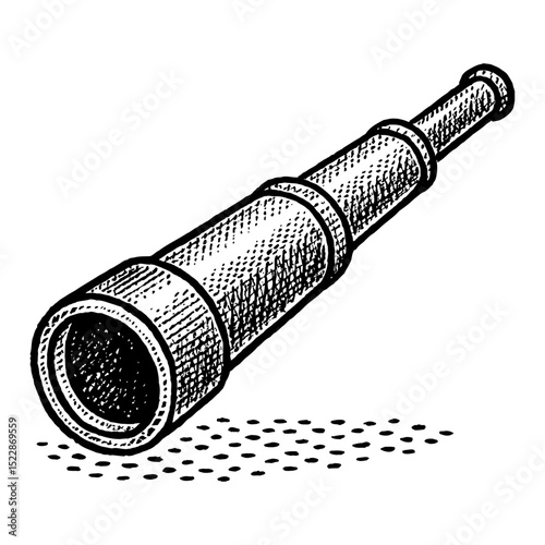 U (8) Vintage Spyglass Monocular Telescope Black and White Outline Line Art Drawing