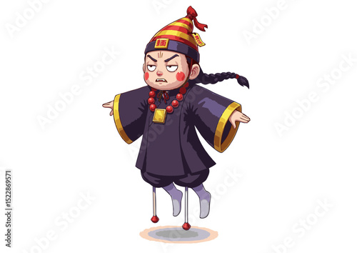 Whimsical Illustration of a Floating Monk Character Design  A Unique Digital Art Piece Featuring a Cartoonish Asian-Inspired Figure in Traditional Robes, Perfect for Animation, Games, or Storytelling