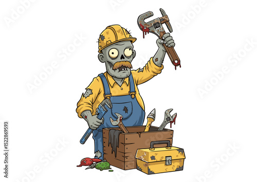 Undead Handyman Zombie Plumber with Tools Illustration
