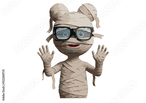 Adorable Mummy Cartoon Character with Shutter Shades Fun Halloween Illustration