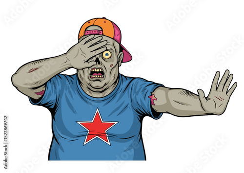 Horrifying Zombie Illustration Undead Hipster in Disturbing Pose