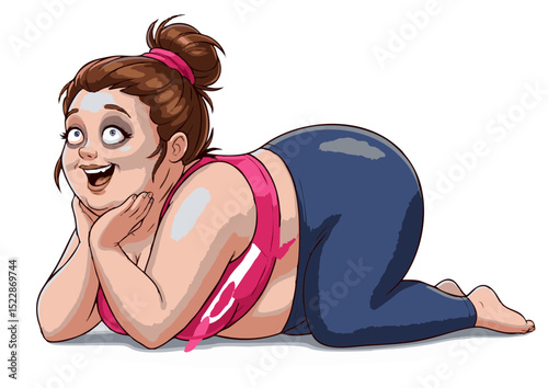 Cheerful Plus-Size Woman in Yoga Pose Body Positivity and Self-Love Illustration