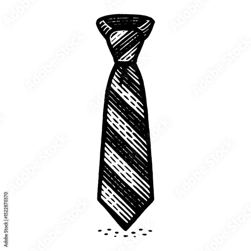 Necktie with Stripes Pattern Vintage Black and White Outline Line Art Drawing Vector Illustration