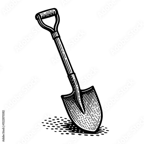Shovel Tool Black and White Outline Line Art Drawing Retro Style Illustration Woodcut Shovel