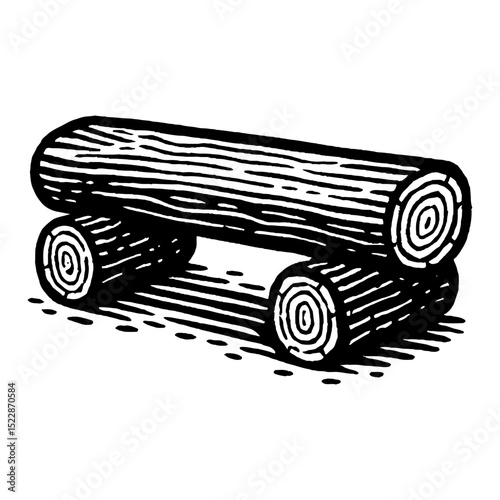 Stack of Logs Woodpile Black and White Outline Line Art Drawing Engraving Style Vector