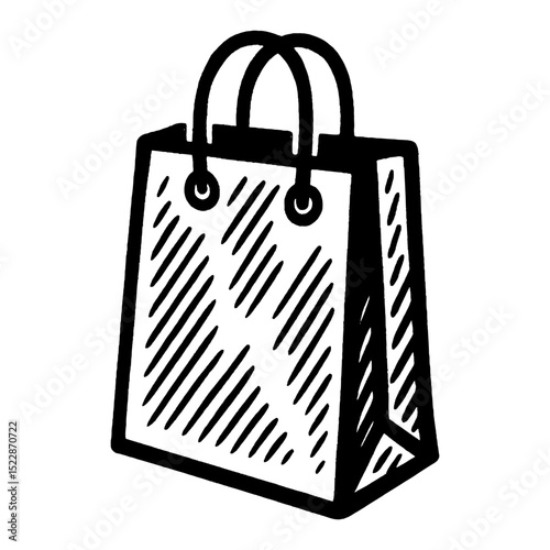 Shopping Bag in Black and White Outline Line Art Drawing Vector Isolated on White Background
