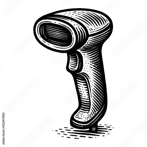 Barcode Scanner Illustration Black and White Outline Line Art Drawing